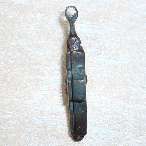 Silver old double-sided cross with case for Holy Wood or Saints' Relic used