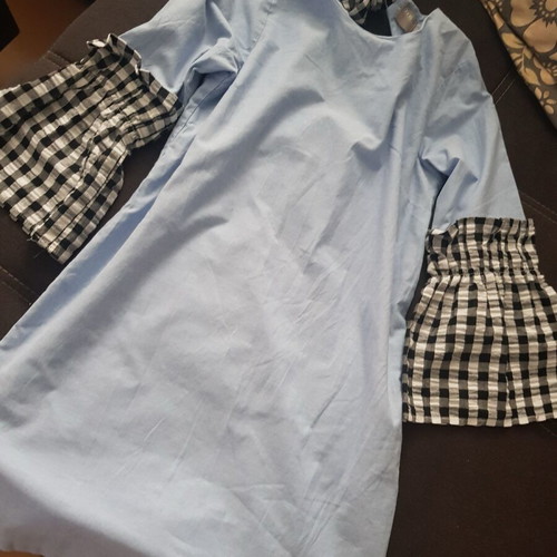 ASOS dress with wide checkered sleeves like new, size 36/S, blue