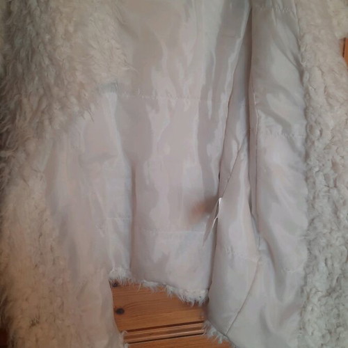 Benetton faux fur coat used, white/cream, size M