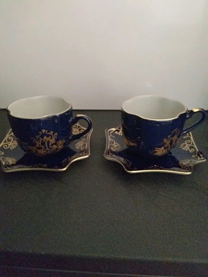 Limoges porcelain tea cups used, set of 2