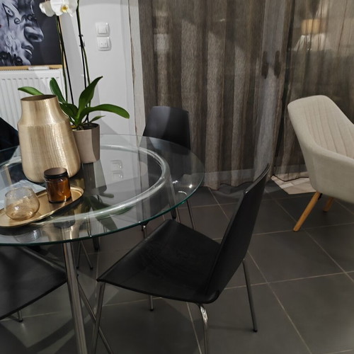 IKEA wooden chairs set of 4, dark wood with metal legs
