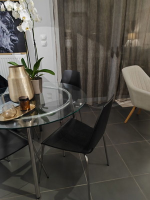 IKEA wooden chairs set of 4, dark wood with metal legs