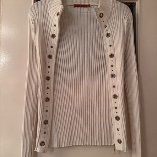 White cardigan with gold details, like new, viscose