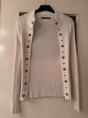 White cardigan with gold details, like new, viscose