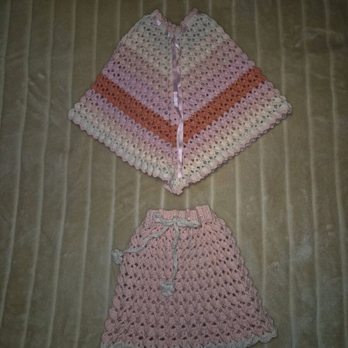 Handmade knitted cape and skirt set new pink