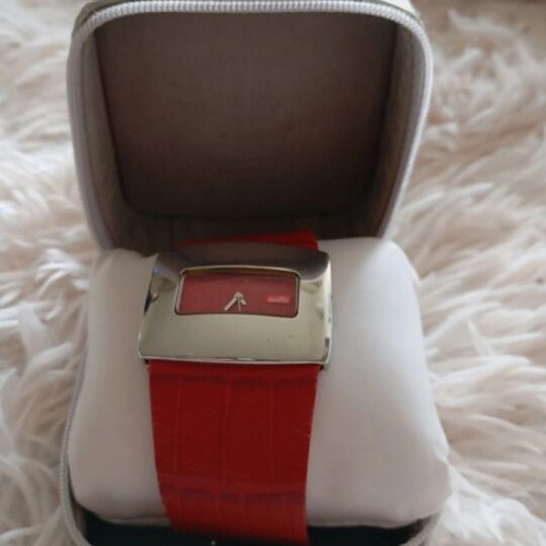 Oxette wristwatch leather red used, women's