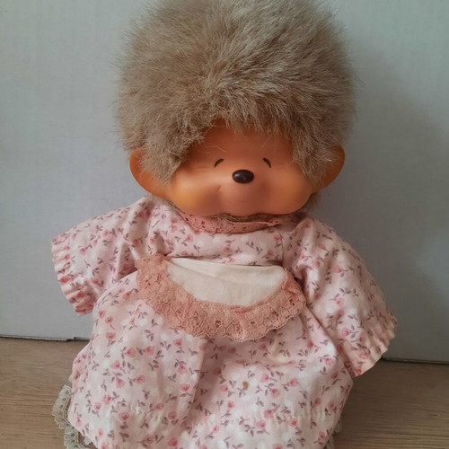Monchhichi Grandma doll used, vintage retro toy by Sekiguchi