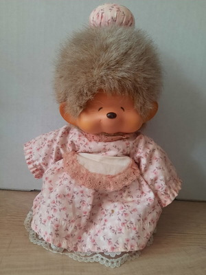 Monchhichi Grandma doll used, vintage retro toy by Sekiguchi