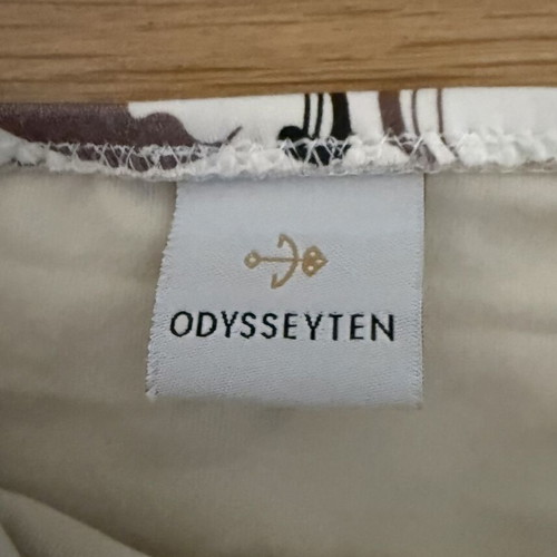 Odysseyten bikini set size M white with black and brown print like new