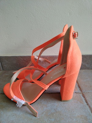 Fluorescent orange sandals new, size 38