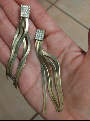 Vintage long earrings used, gold-colored