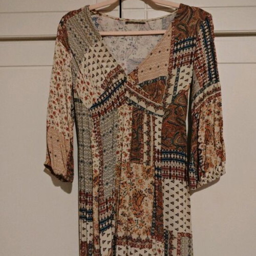 Midi dress boho style with patchwork design, like new, size Small