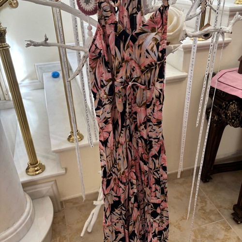 Boho floral dress size S adjustable to L, like new, blue and pink
