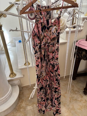 Boho floral dress size S adjustable to L, like new, blue and pink