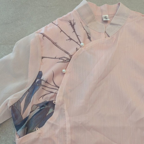 Romantic Pink Asian-Inspired Chiffon Dress Size S like new