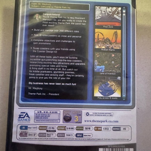 Theme Park PC used, strategy video game