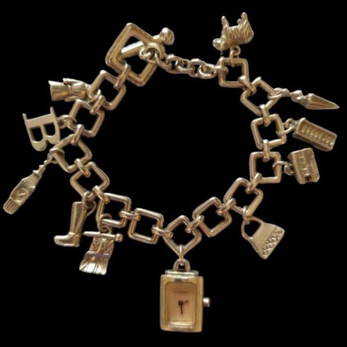 Burberry charm watch bracelet like new, silver plated finish