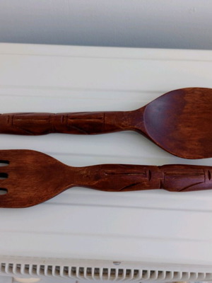 Pair of wooden handmade fork and spoon like new