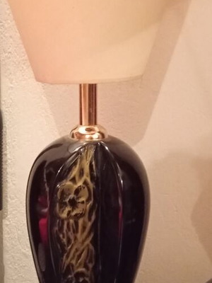 Set of 2 modern black porcelain table lamps like new with gold details