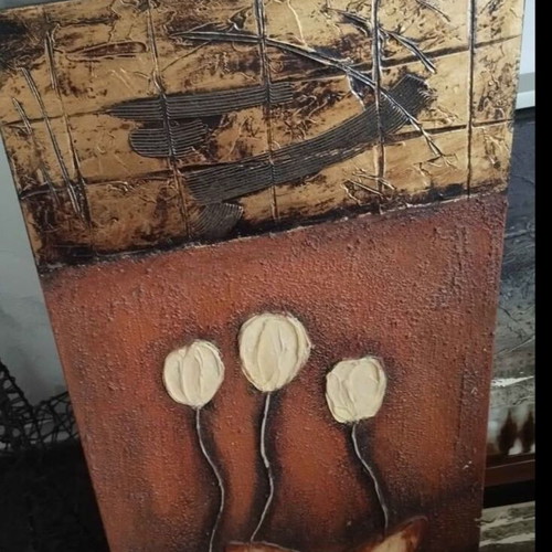 Modern handmade canvas paintings with embossed texture and earthy tones