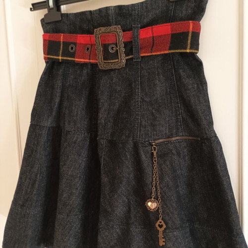 Archive Killah Y2K high-waisted denim skirt S/M, plaid belt