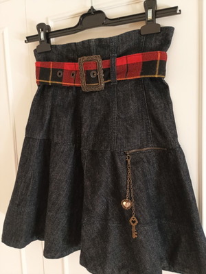 Archive Killah Y2K high-waisted denim skirt S/M, plaid belt