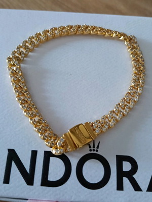 Pandora кубинска гривна 14k позлатена с цирконий номер 18 нова