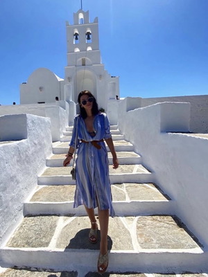 Zara women's maxi striped shirtdress in blue shades