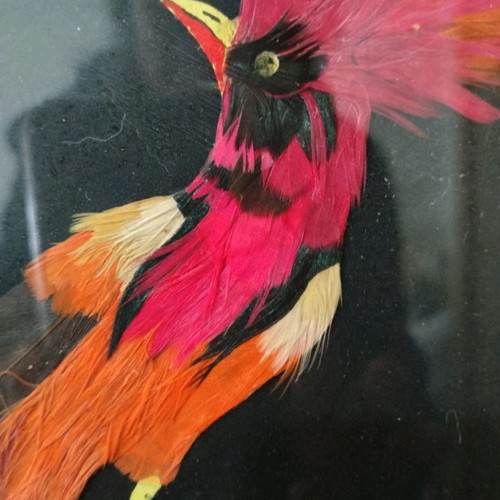 Set of vintage hand-painted art with natural feathers used