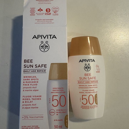 Apivita Bee Sun Safe Daily Age Repair SPF50 Tinted Face Fluid 50ml new