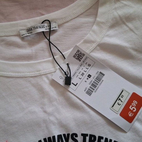 Zara cotton t-shirt new, white and pink, size L