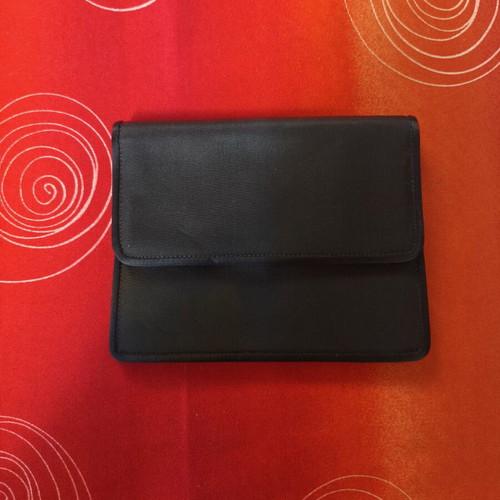 Vintage Kalogirou evening clutch bag, black satin fabric