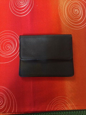Vintage Kalogirou evening clutch bag, black satin fabric