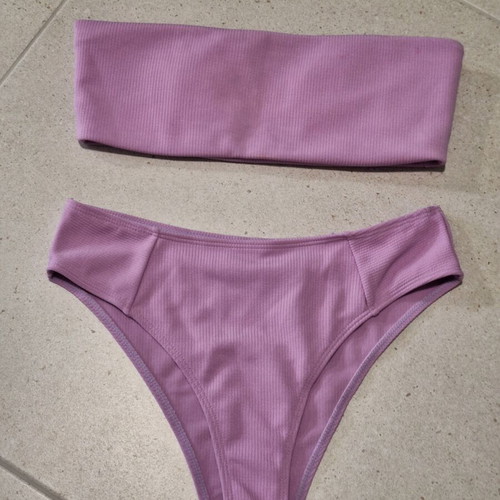 Decoro Ribbed Lilac Bandeau Bikini Set Size M like new