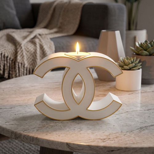 Tealight candle holder Chanel design with 6 plant-based soy candles Baby Powder and White Musk
