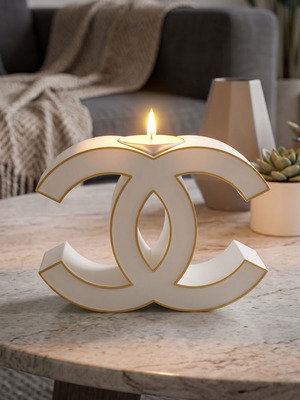 Tealight candle holder Chanel design with 6 plant-based soy candles Baby Powder and White Musk