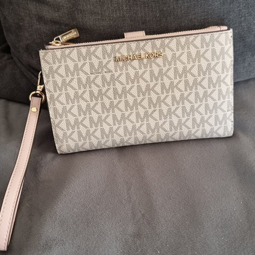 Michael Kors large wallet new with phone holder, white and pink