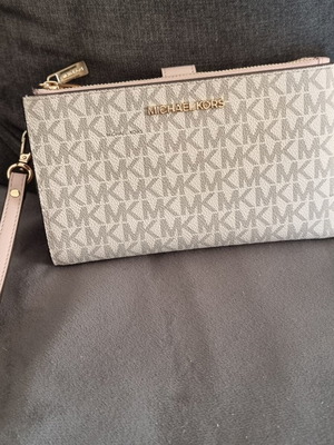 Michael Kors large wallet new with phone holder, white and pink