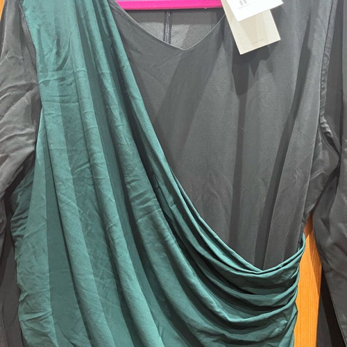 Boss dress new xsmall black elastic jersey with green drape