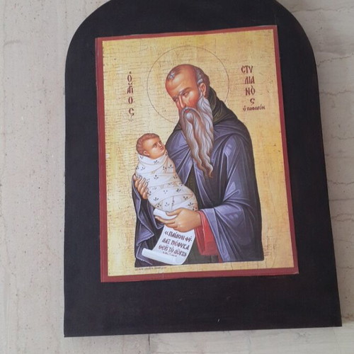 Wooden Icon of St. Stylianos new, decoupage technique