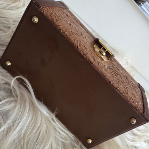 Vintage floral leather jewelry box used