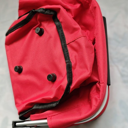 Folding shopping basket with aluminum frame, new, red textile