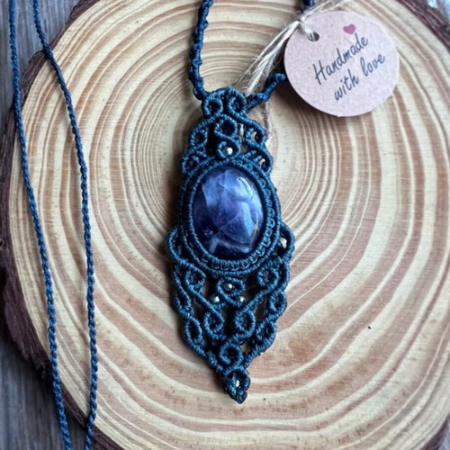 Macrame pendant with amethyst, handmade