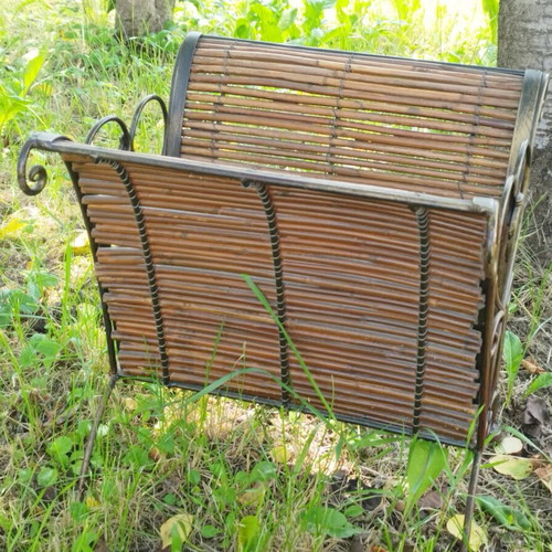 Vintage magazine and newspaper rack used, bamboo and wrought iron