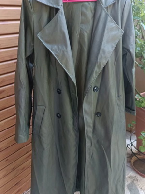Synthetic Leather Trench Coat lined new, size S/M olive