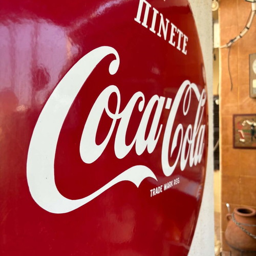 Coca Cola metal enamel sign 90cm diameter 1956