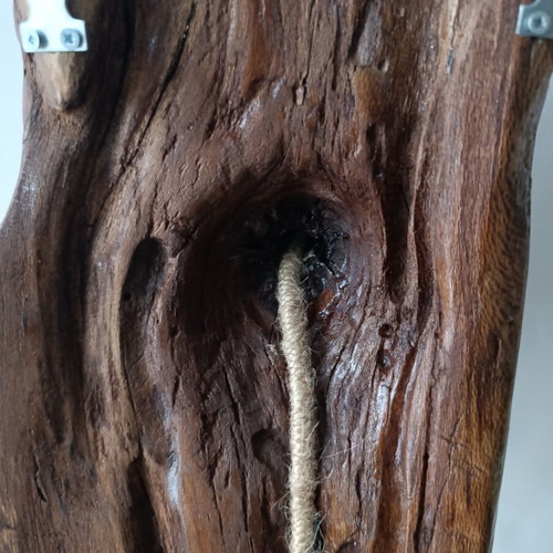Handcrafted Driftwood Wall Lamp with Vintage Coat Hooks