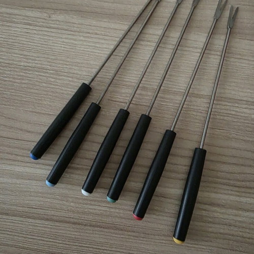 Fondue forks set of 6 nearly new with colored handles