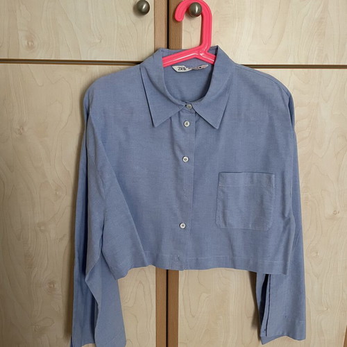 Zara cropped shirt XL like new, blue cotton
