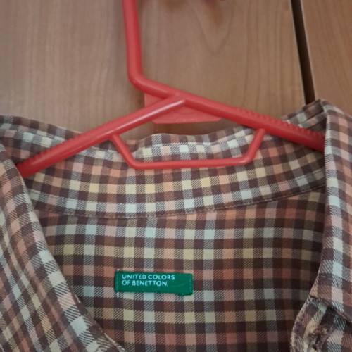 United Colors of Benetton men's check shirt, 100% cotton, size L